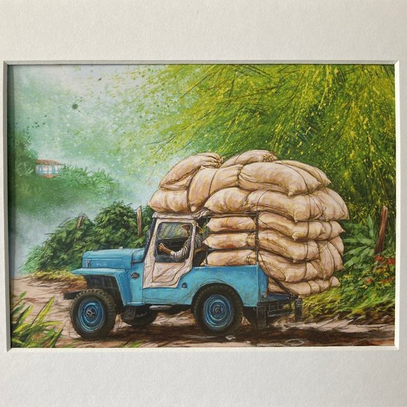 8x10" Colombia Cafe Quindio Art Print (w/mat): Jeep carrying coffee beans - HOME - Picture 3 of 6